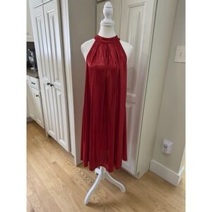Shein Curve Red Metallic Halter Dress OXL Plus Party Holiday Glam Flowy EUC